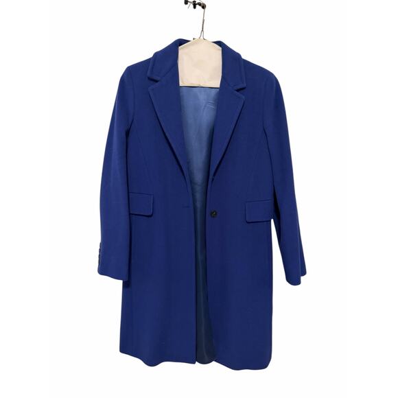 Marella Women's 6 Blue Long Sleeve Button Up Wool Collared Long Coat - Picture 4 of 10
